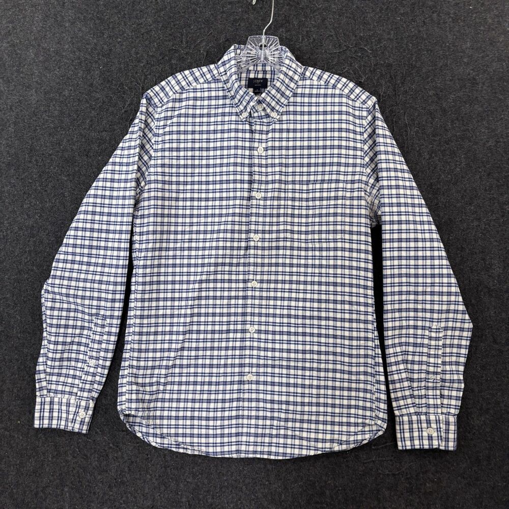 J.Crew Oxford Slim Fit Shirt Men's Medium Blue White Plaid Cotton Button Down